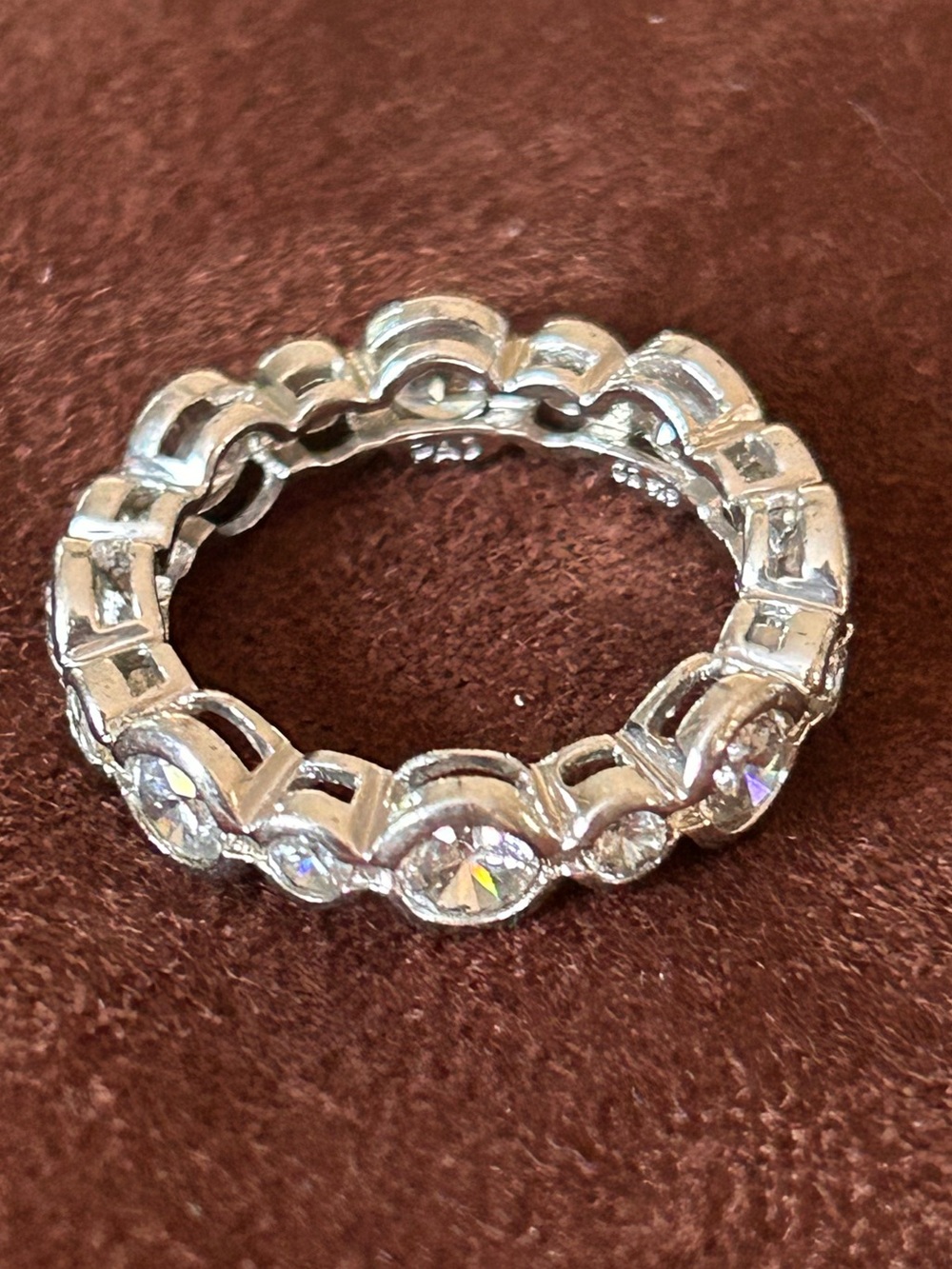 PAJ 925 Sterling Silver Bezel Set CZ Eternity Ring Size 7